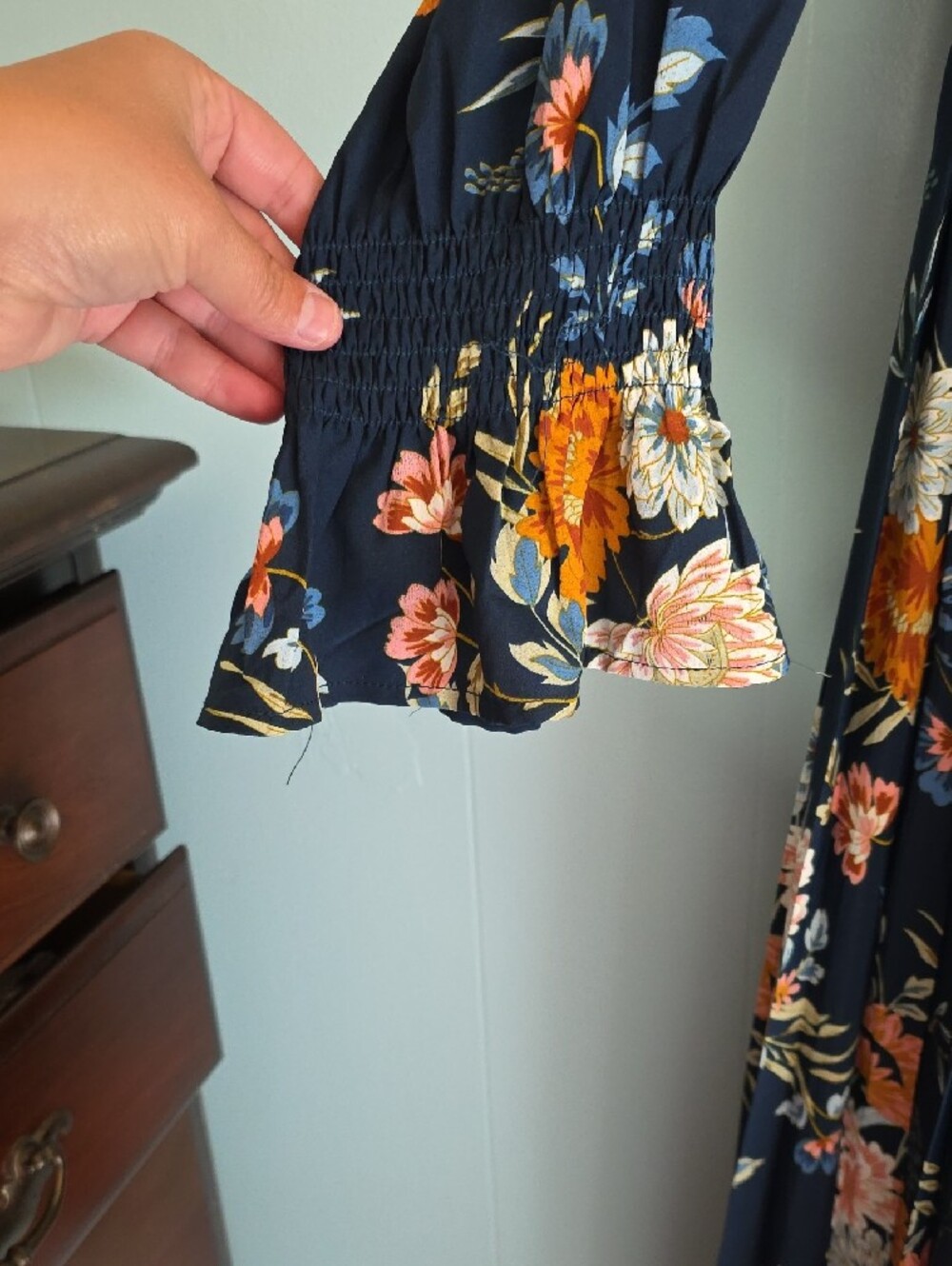 INDIE & Co. 3XL Floral Tiered Long Sleeve Maxi Dress - Navy with Orange Floral - Picture 3 of 9
